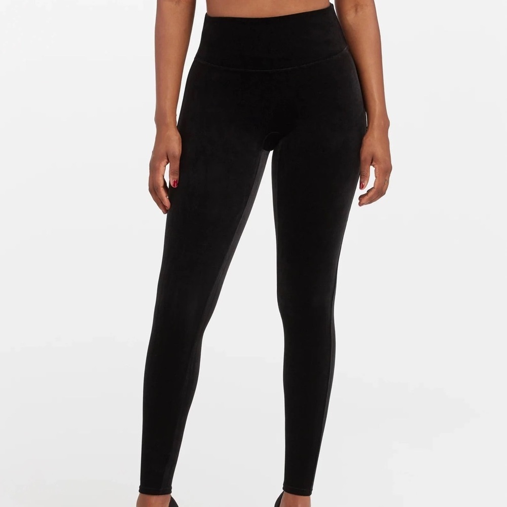 Spanx Black Velvet Sculpting Stretch Leggings High Waist Machine Washable Size S